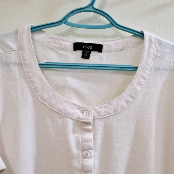 Ellos White Linen-Blend Tie-Front Short Sleeve /Top Blouse, Size 1X (22/24) - Picture 3 of 16